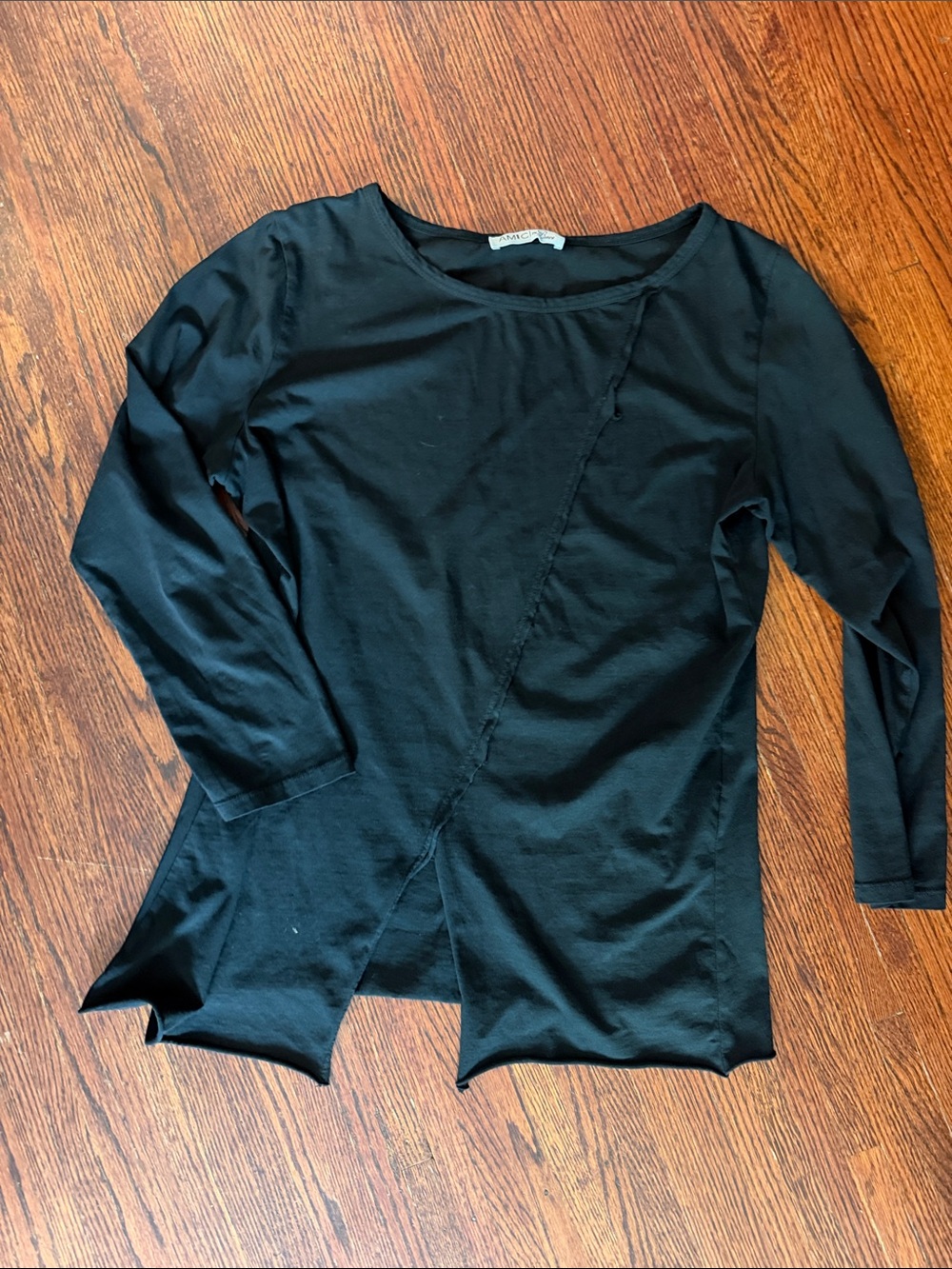 Women’s Black Asymmetric Long-Sleeve Top